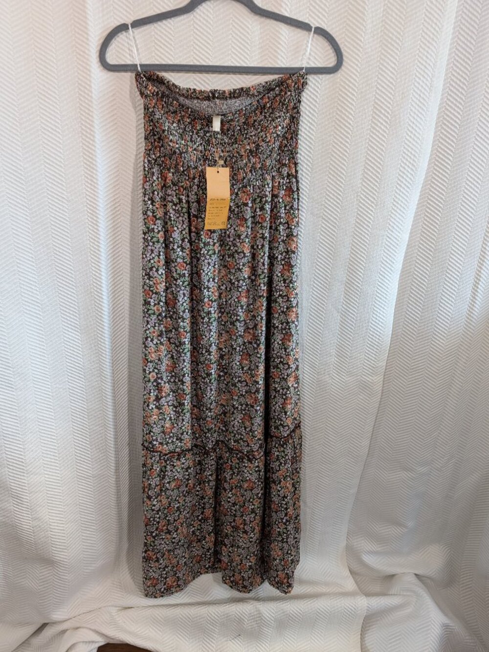 Floral Tube Maxi Dress Brown Smocked Ruffle Hem Boho Cottagecore Size Medium NWT - Picture 12 of 13